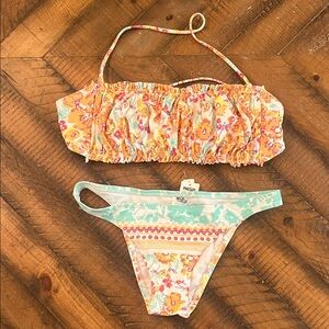 Floral Smocked Bandeau Bikini Set in Yellow & Aqua O’Neill